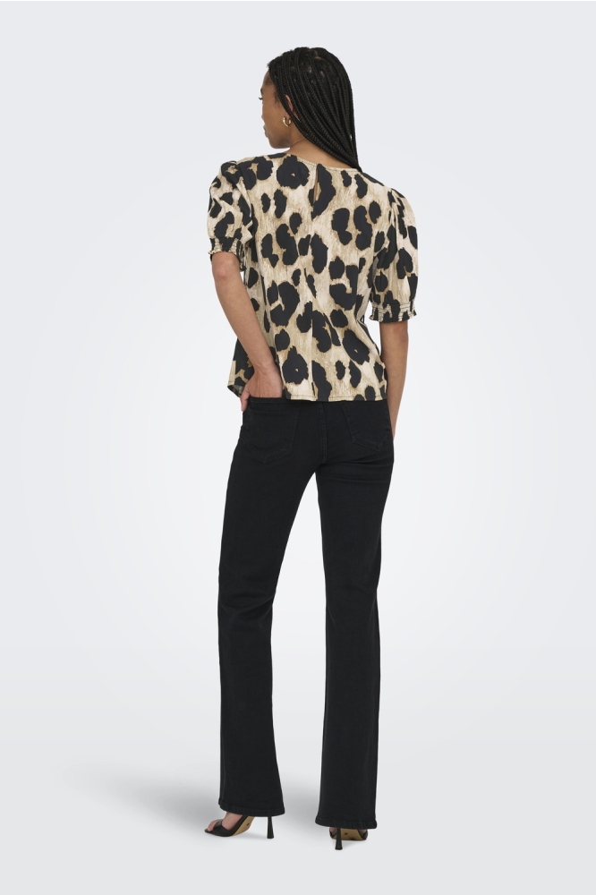ONLMINDY S/S PUFF SLEEVE TOP WVN 15359132 TAPIOCA/NOMADIC LEO